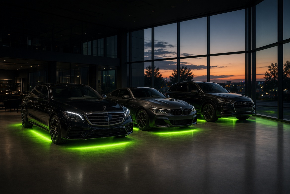Exposición SevenCars con iluminación lima